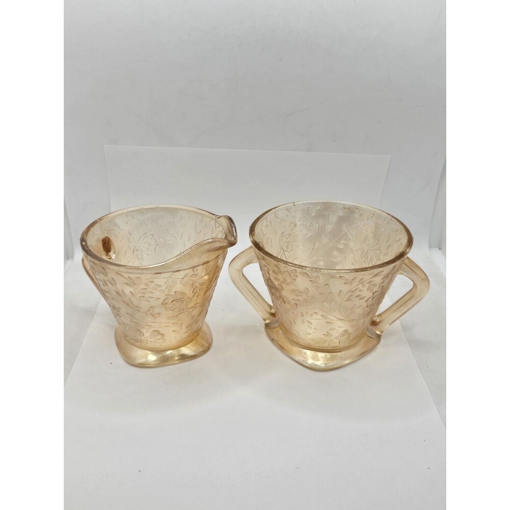 Vintage Pink Depression Glass MacBeth- Evans Dogwood Creamer and Sugar Set
